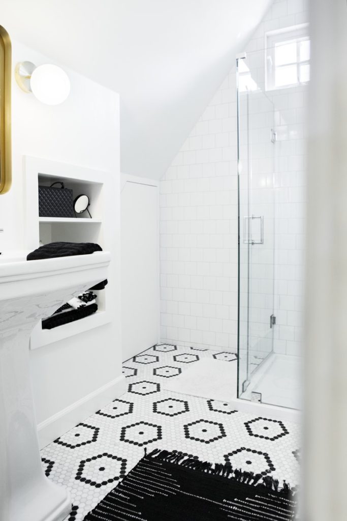 modern bathroom with mosaic tile floor